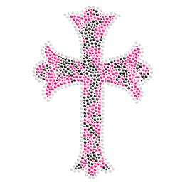 Leopard Print Cross Iron on Rhinestone Design